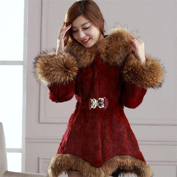 Fluffy Coat Autumn and Winter Faux Fur Coat Women Mid-length Warm Hooded Coat with Faux Fox Fur Collar Plus Size
