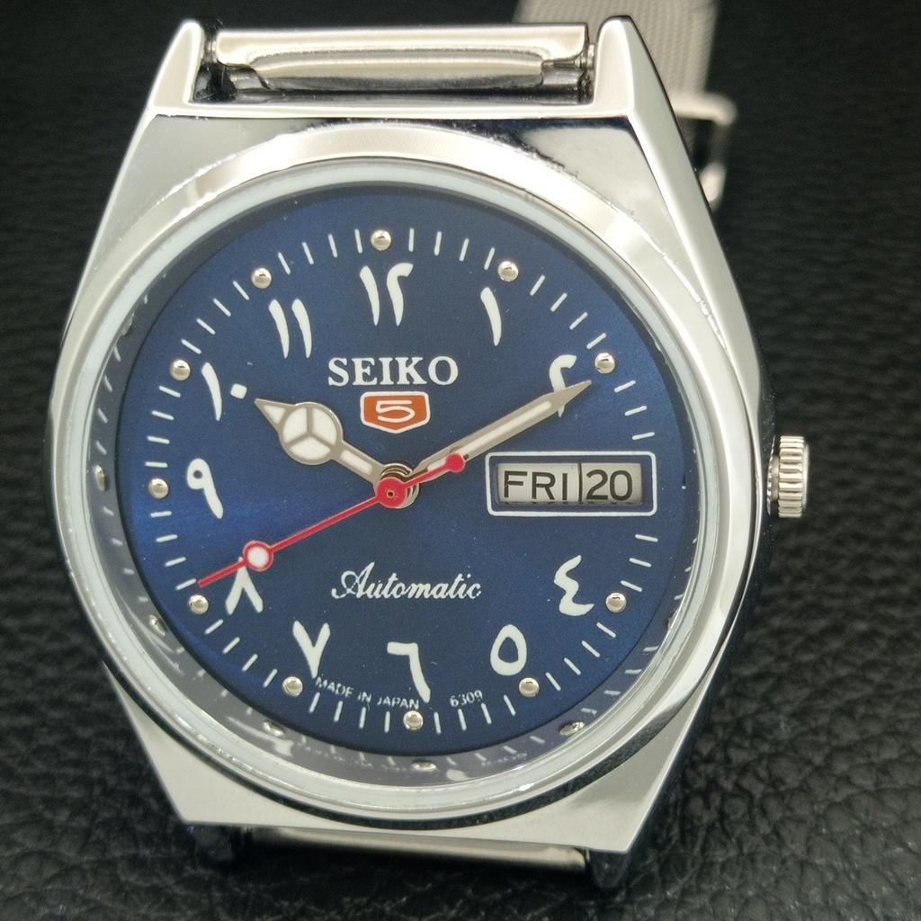 VINTAGE SEIKO 5 AUTOMATIC 6309A REFURBISHED JAPAN MENS BLUE DIAL WATCH a442602-1