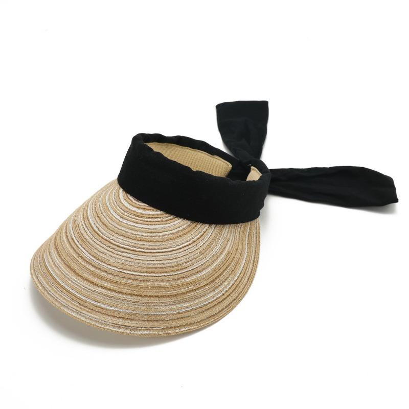 Empty top sunscreen straw hat summer leisure travel commuter visor adjustable strap large brim hat
