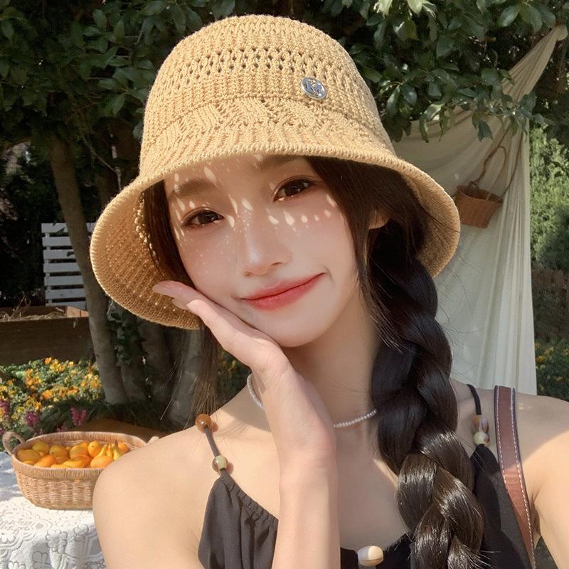 

Летняя шляпа женская солнцезащитная шляпа летняя уличная вязаная универсальная милая маленькая прозрачная шляпа-ведро Average size