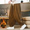 2025 Men's Autumn/Winter Fleece-Lined Corduroy Lantern Pants, Chinese Style, Large Size, Casual and Loose Fit.