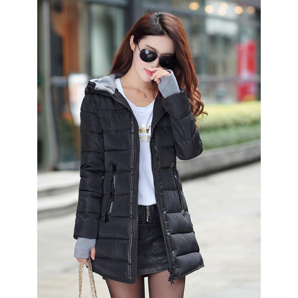 Mid-length Cotton-padded Jacket Women's Winter New Gloves Slim-fit Hooded Women's Down Padded Jacket