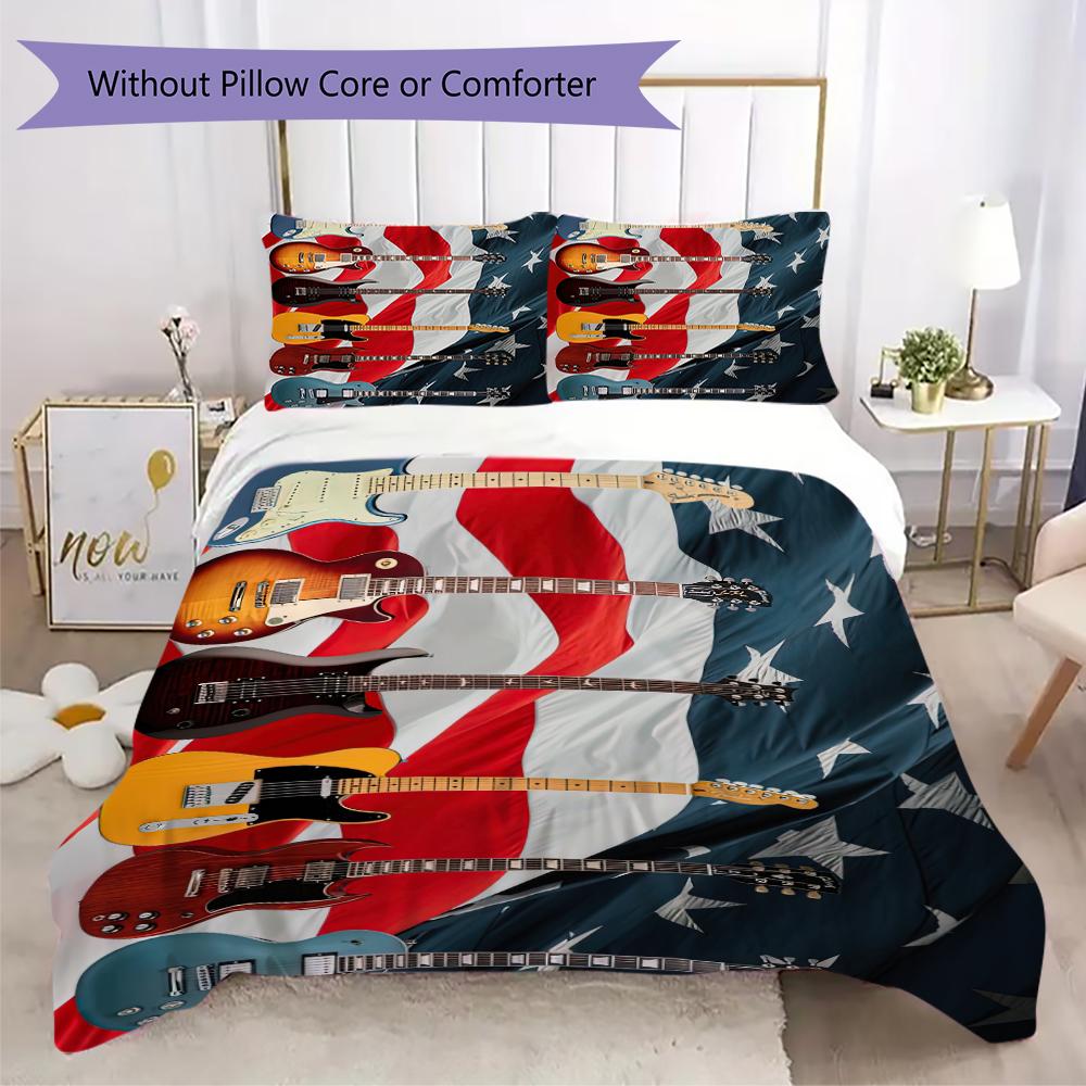 1PC Electric guitar Theme Bedding Quilt Set Quilt Cover Pillowcase Home Decoration Birthday Gift (1 * duvet cover + 2 * pillowcase, without core)A1