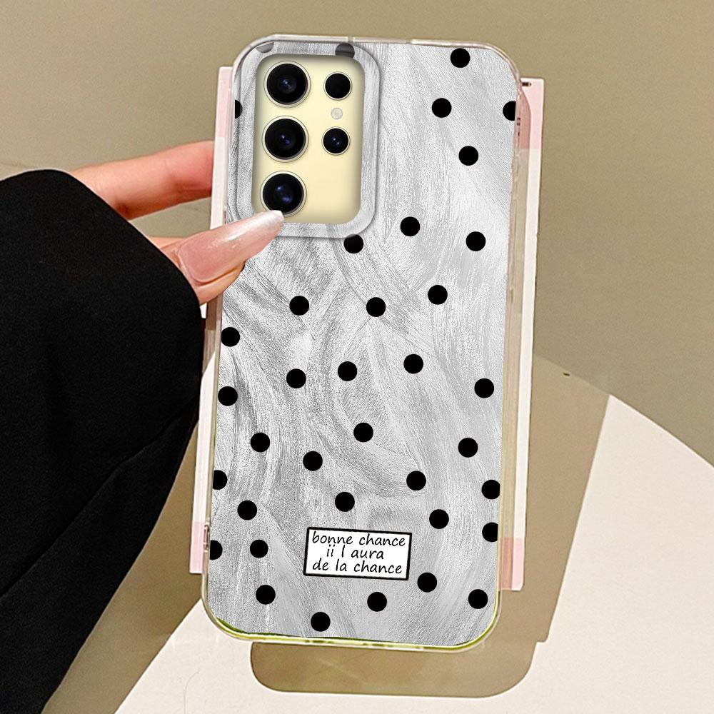 Black Circular Dots Feather Texture Phone Case for Samsung Galaxy S25 Edge S24 S23 S22 S21 FE Plus Ultra Women Girls Shell Cover