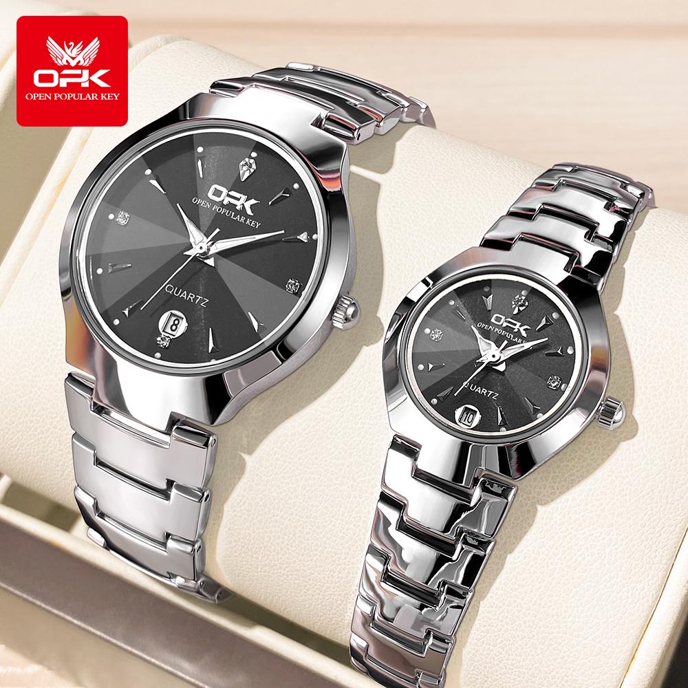 OPK Couple Watch Classic Fashion Waterproof Glow Quartz Watch Band Luxury Date Week Men's and Women's Couple Watches