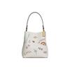 X Diary Embroidery Town 22 Solid Color Graffiti Print Embroidered Leather Bucket Bag Women Bags White C8282-IMCAH