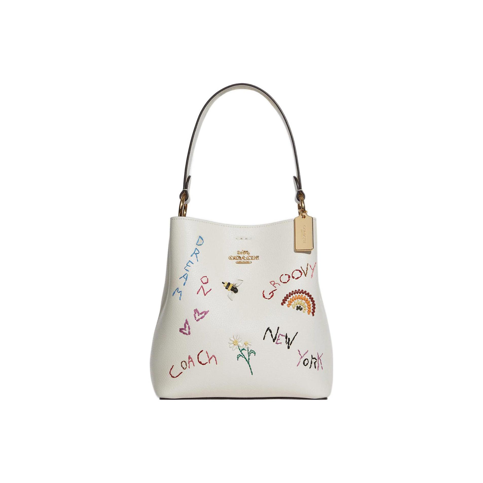 

Coach X Diary Embroidery Town 22 Solid Color Graffiti Print Embroidered Leather Bucket Bag Women bags White C8282-IMCAH Basic Set (Bag+Dust Bag)