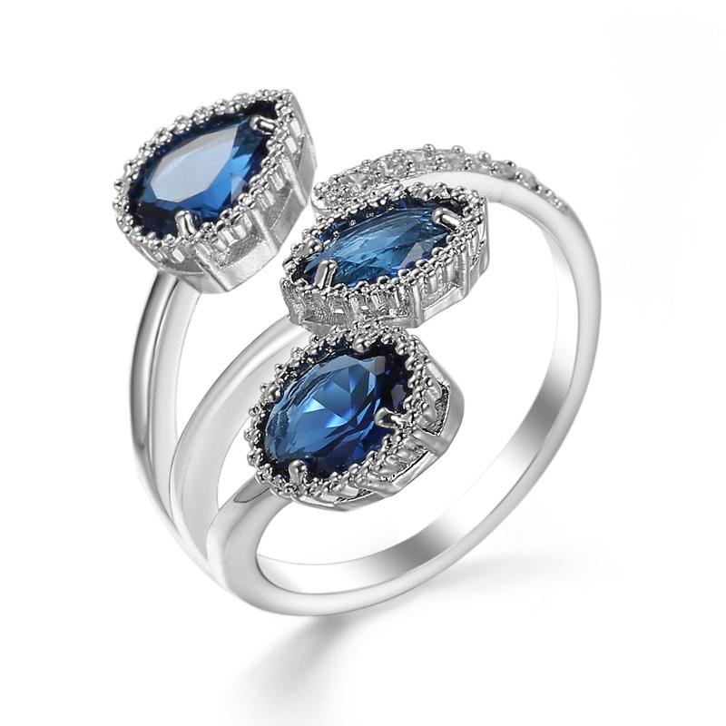 

Teardrop Royal Blue Zircon Open Copper Ring for Women Adjustable Opening