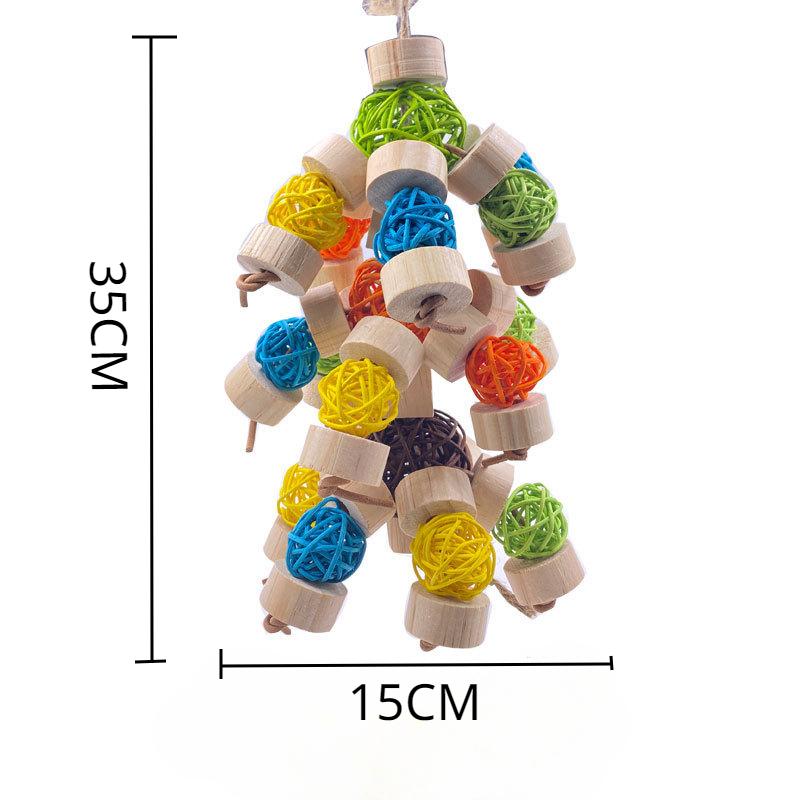 Parrot Bird Toys Pet Bird Chew Toy Suspension Hanging Bridge Chain Block Knots Tearing Toy Multicolored Rattan Ball Cage Decor