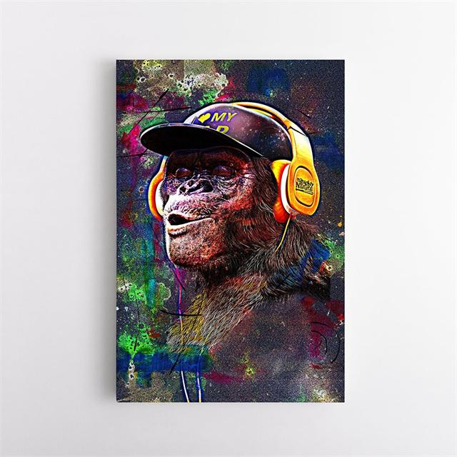 

Плакат для прослушивания музыки в стиле хип-хоп, обезьяна, поп, граффити, холст, картина, мультяшное животное, настенная картина для декора гостиной 30x40cm No Frame