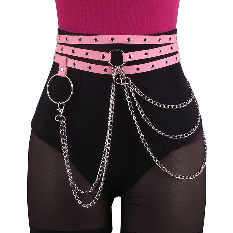 Punk Style Multi-circle Non-punching Belt, Belt, Women's Large Ring Tassel Multi-layer Metal Chain, Waist Chain