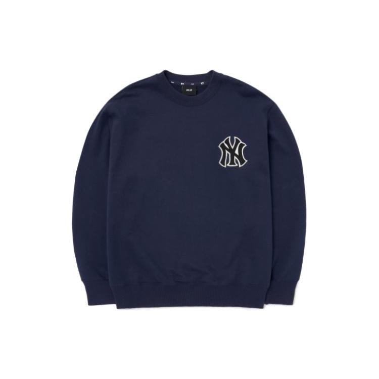 MLB Cashew Flower Sweatshirts Unisex Dark Blue Crew Neck Moderate Regular 3AMTI0126-50NYD S
