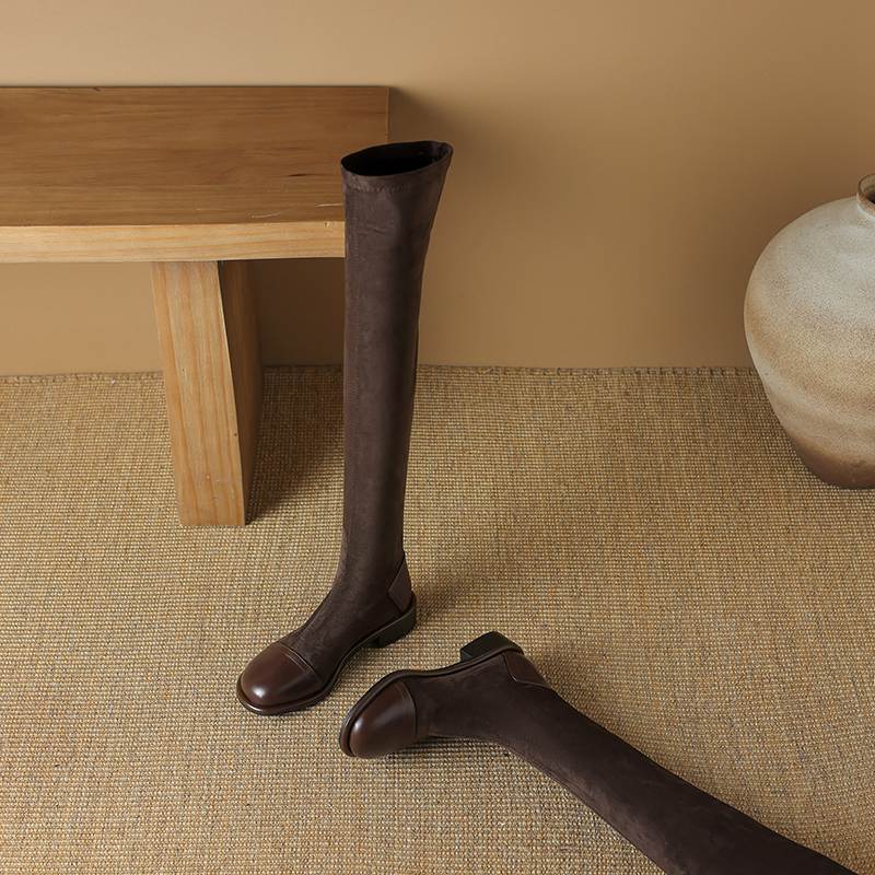 Krazing Pot Flock Autumn Winter Shoes Low Heels Size 43 Long Boots Slip On Stretch Over-the-knee Boots