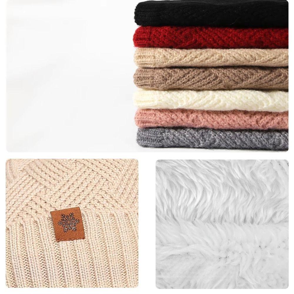 3pcs Wool Hat Scarf Gloves Set Solid Color Winter Beanie Hat Neck Warmer Thermal Knit Cap  Winter
