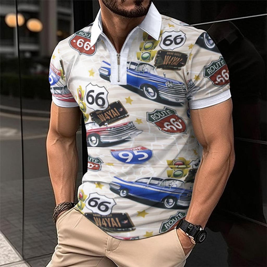 New Men's Casual POLO Shirt Lapel Zip Colour Blocking Business Versatile T-shirt Tops
