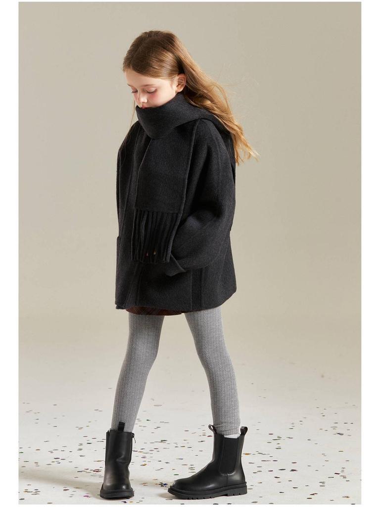 Girls' 2025 Double-Sided Wool Coat - Winter Warm, Collarless, Loose-Fit Layering Coat