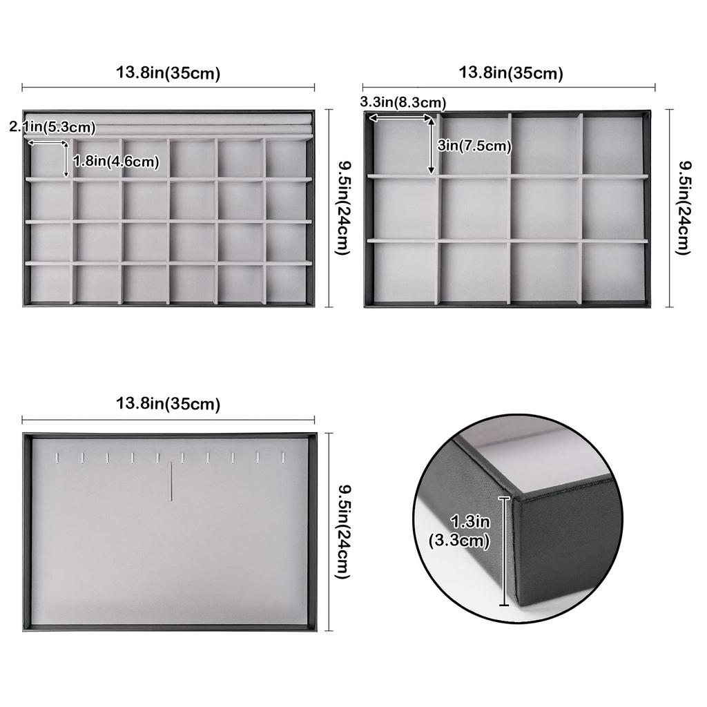 ProCase Jewelry for Accessory with Black Tray, 3-Pack, Stackable, Vanity/Dresser Drawers, Case, Display, Dividers,