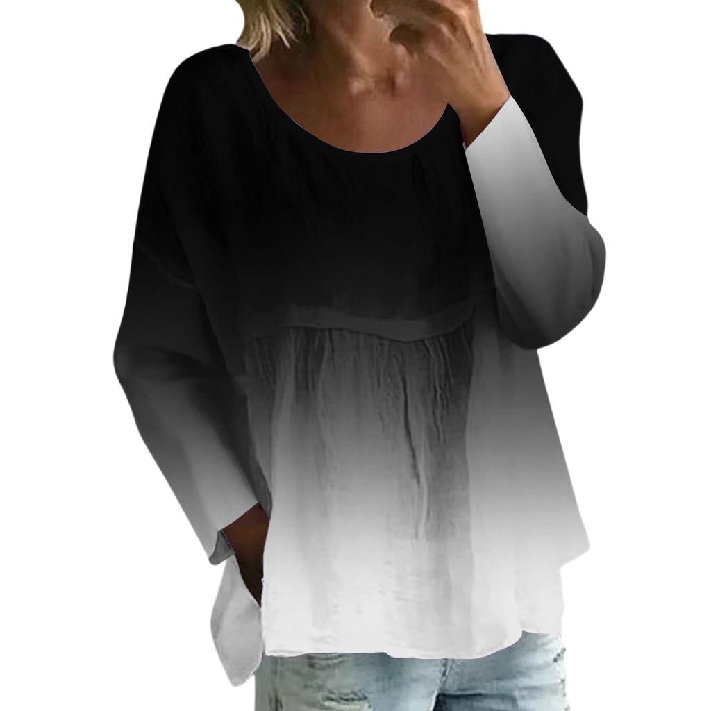 Women's Casual Fashion Loose Round Neck Gradient Print Long Sleeve Top
