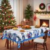 Christmas Tablecloth, Blue And White Cartoon Print Rectangular Table Cloth, Snowman Santa Tablecloth