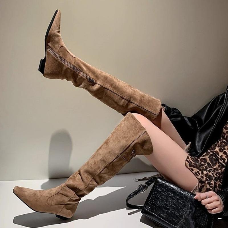 

Новые Ретро Длинные Сапоги, Модные Сапоги-Слим до колена, Рыцарские Сапоги, Женская Обувь 35 хаки