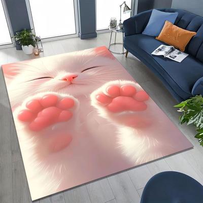 New Cute Cat Kitten Meow Cartoon Rug for Bedroom Living Room Sofa Home Doormat Decor, Large Kids Play Non-slip Floor Mat