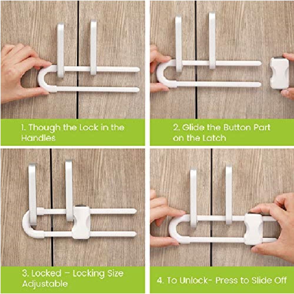 10 Pieces Cabinet Locks for Babies, U-Shaped Proofing Drawers Safety Child Locks Adjustable
