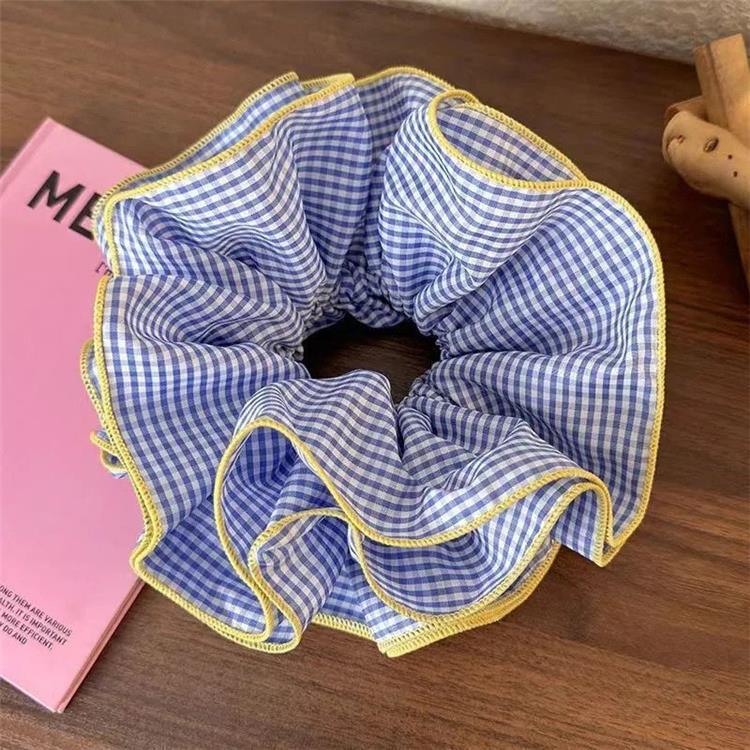 Korean Style Ruffled Plaid Color-Block Hair Tie - Retro Bun Accessory