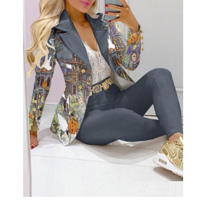 2PCS Women Blazer Suit Lapel Jacket Coat + Pants Co-ord Set Formal Office Outfit