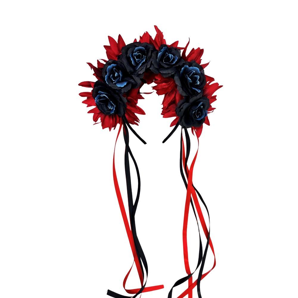 Cosplay Prop Rose Flower Headband Garland Halloween Headdress Scary Halloween Rose Hair Band  Party