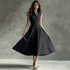 Sleeveless Button Down Maxi Dress with Collared Neck and Flared Hem for Women Elegant A Line Shirt Dress Summer Wear
