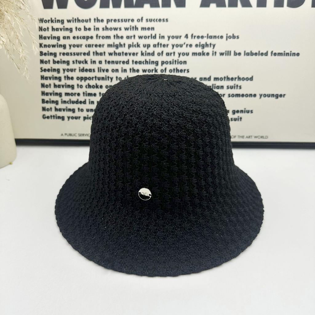 New Hollow Knitted Bucket Hat Women's Summer Sunscreen Visor Hat Showing Face Small Bucket Hat Basin Hat