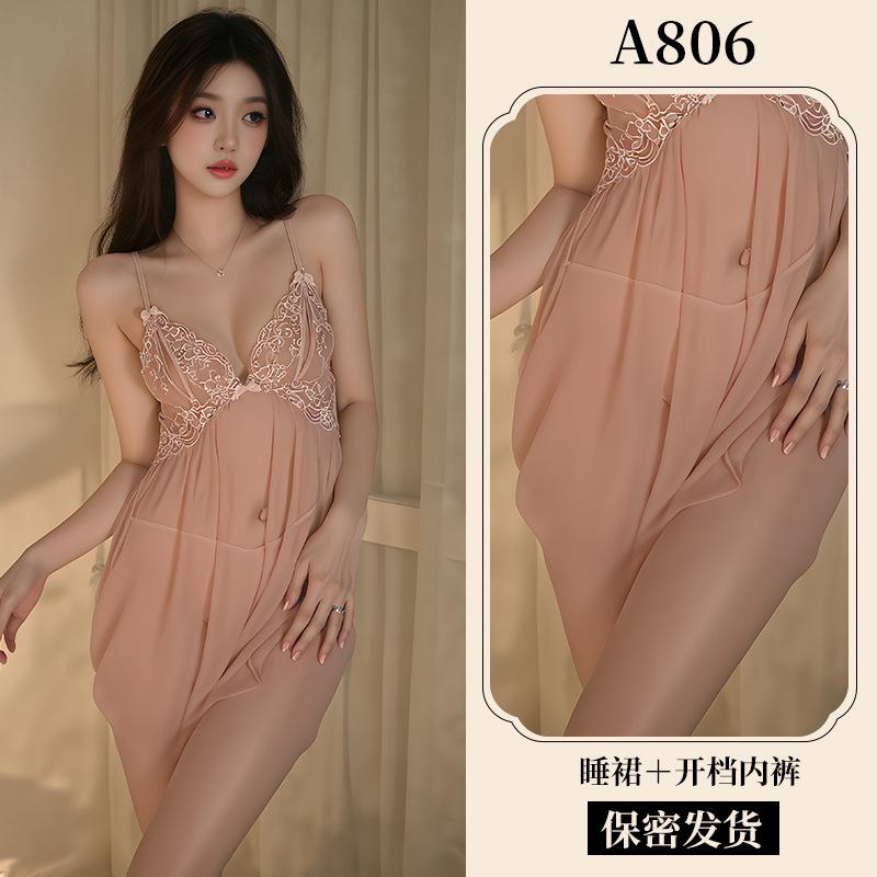 Lingerie sexy pizzo sexy seduzione camicia da notte taglia grande calda trasparente pigiama aperto uniforme gratuito A