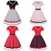 Vintage Polka Dot V Neck Maxi Dress With Piping For Evening Wear