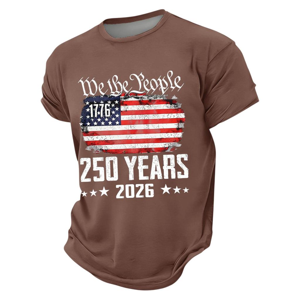 Mens Short Sleeve Crewneck T Shirt We The 1776 250 Years 2026 Graphic Print Loose Fit Casual Top