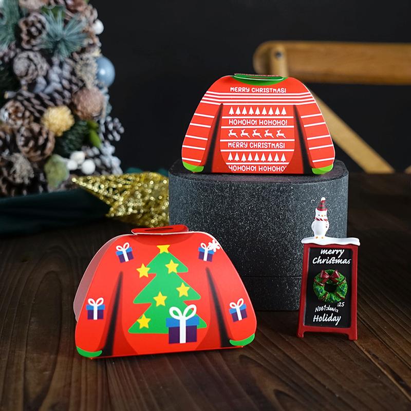 12Pcs 2024 Merry Christmas Cartoon Sweater Christmas Candy Box Kids Chocolate Gift Packaging Box Decor  Year Party Supplies