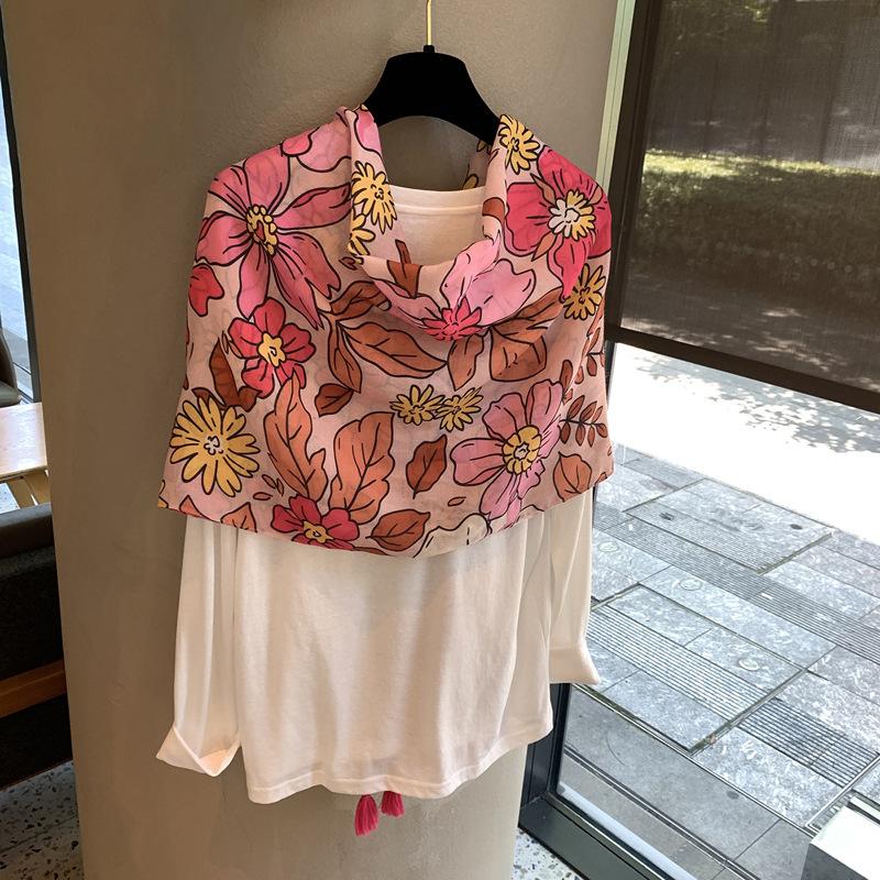 Summer Yunnan Tourism Ethnic Style Sunscreen Photo Silk Scarf Women'S Cotton And Linen Scarf Fashion Tassel Hanging Spike Thin Shawl