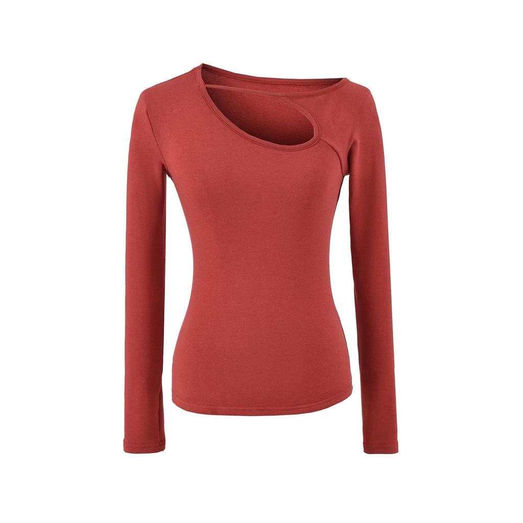 Women's Designer Long-Sleeve Hollow Top: Niche Autumn/Winter, Plush, Slimming, Hot Girl Style, Base T-Shirt