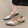 Fashion Women's Square Low Top Shoes Women's Fashion Pointed Shallow Mouth Metal Flower Line with Anti-slip and Anti-wear Kitten Heels