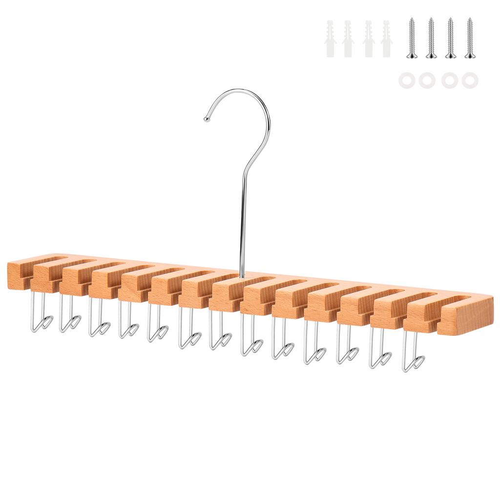 Wood Belt Rack Hanger Set Multipurpose Clothes Underwear Tie Belt Hanger 13 Hook Space Saving Wardrobe Organizer