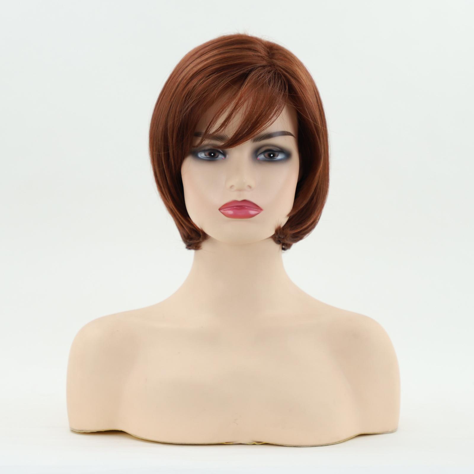 

Синтетические волосы, короткий многослойный парик с челкой, волнистый, блонд, коричневый, красный, розовый, женский, повседневный, для вечеринок, косплея, термостойкое волокно металлик красный