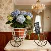 Metal Three Wheel Flower Pot Holder Container For Plant With Drainage Sturdy Construction Easy To Assemble And Maintain