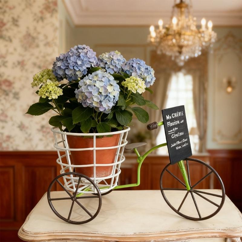 Metal Three Wheel Flower Pot Holder Container For Plant With Drainage Sturdy Construction Easy To Assemble And Maintain