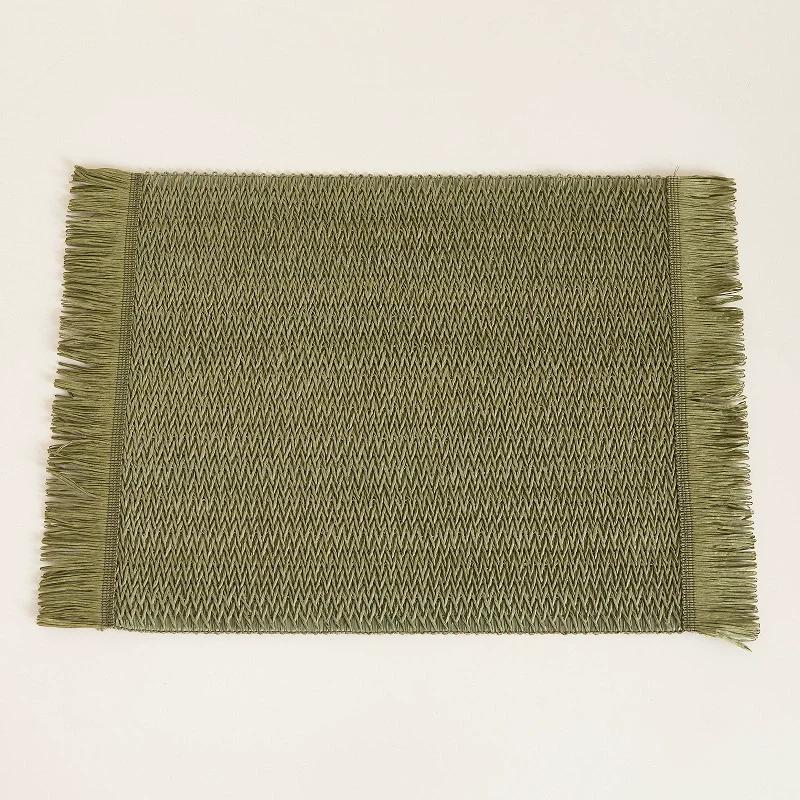 4 PCS Boho Tassel Paper Woven Braided Placemats 12x18inch Aesthetic Natural Rustic Place Mats for Dinner Party Beach Table Decor