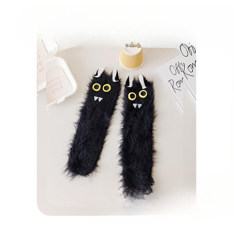 

Female Autumn and Winter Thickened Ugly Cute Monster Black Cat Funny Penguin Sleep Floor Socks 1 pair
