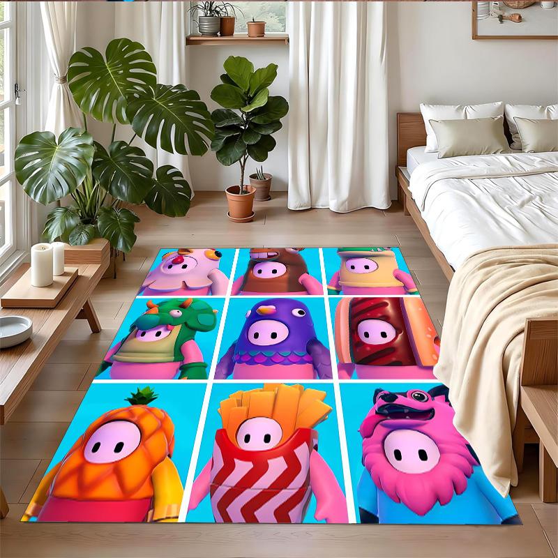 Anti‑Slip Crystal Velvet Floor Rug, Fall Guys Design Carpet for Indoor Living Bedroom Home Decoration