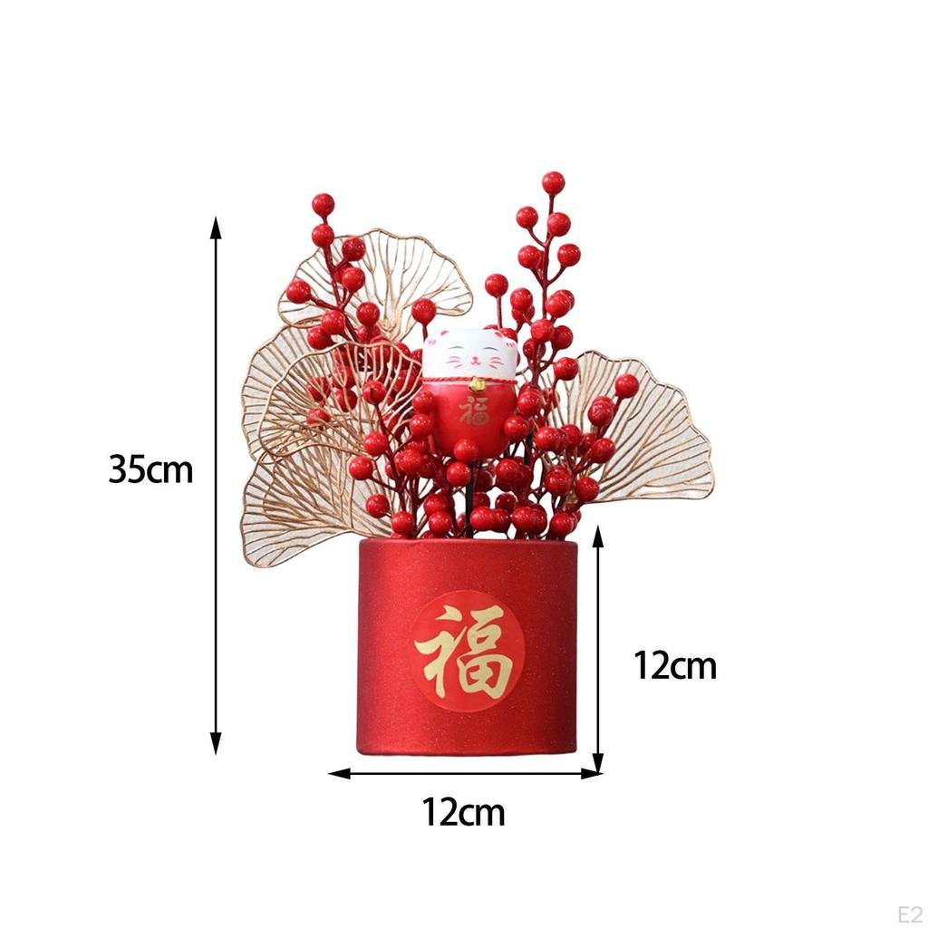 Chinese Flower Basket Ornament Arrangement Red Fruit Tree Celebration Bouquet for Festival