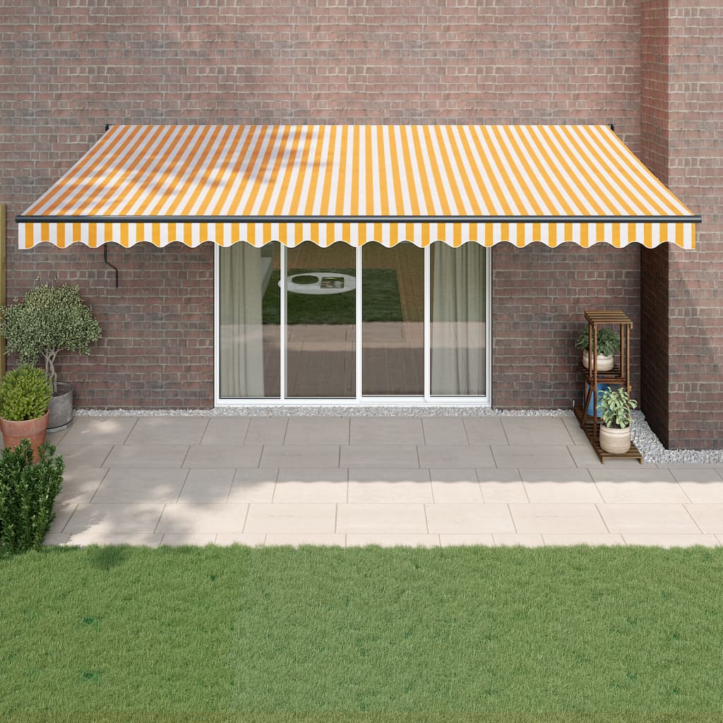 Retractable Awning Yellow and White 5x3 M Fabric and Aluminum