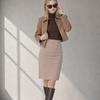 Melting Brown Women Midi Skirt Slim Fit HigH Waist H Line Office Skirt