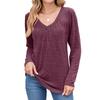 New Autumn and Winter Pleated V-neck Loose Long-sleeved T-shirt Top for Women
