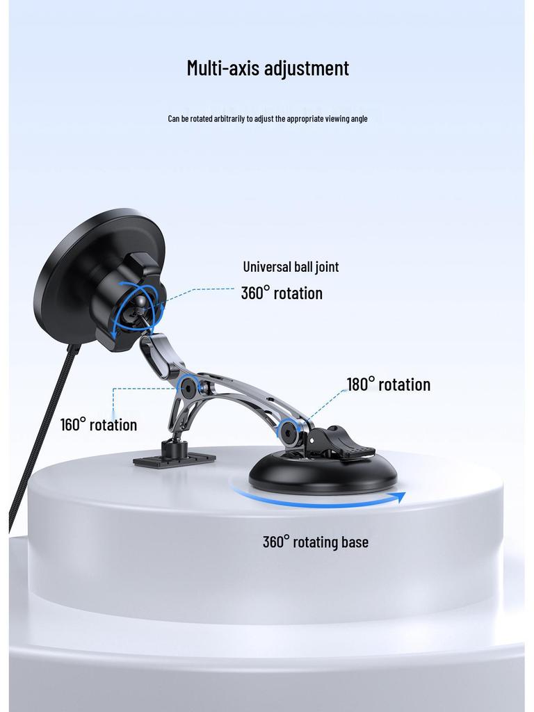 25W Magnetic Car Phone Holder with Wireless Charging and Suction Cup Mount